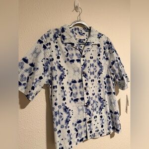 Ocean Current Men’s White and Navy Tie-Dye Short Sleeve Button-Down